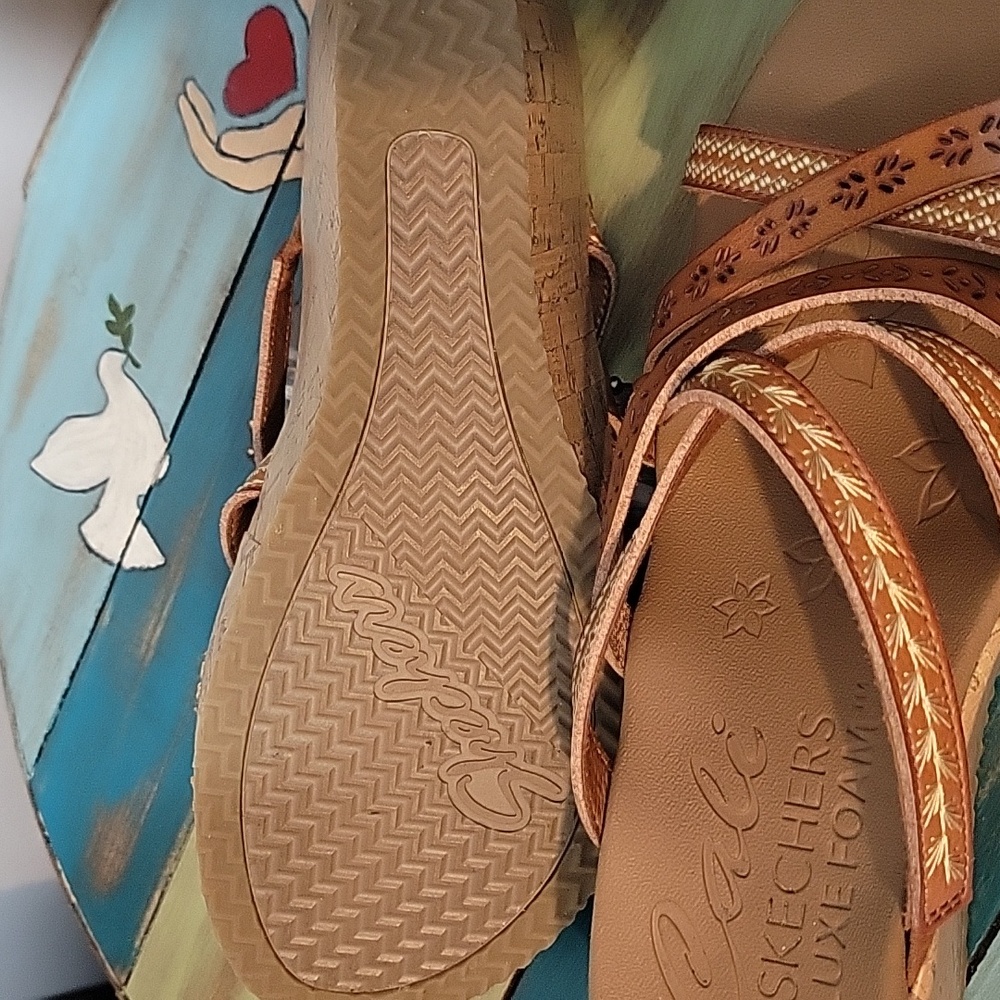 Skechers Tan Wedge Sandals - Picture 3 of 4